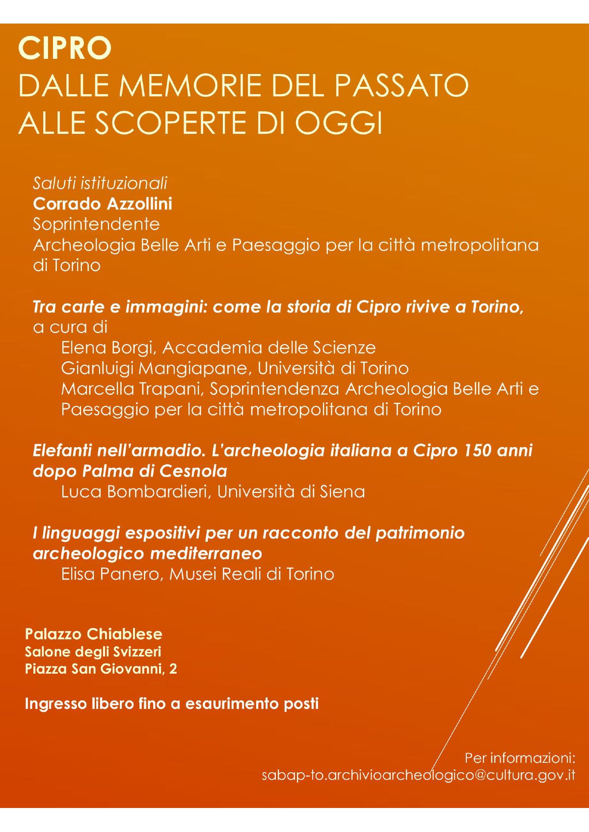 Programma dell'incontro Cipro. Dalle memorie del passato alle scoperte di oggi, 18 settembre 2025; il testo del programma è riportato nella pagina