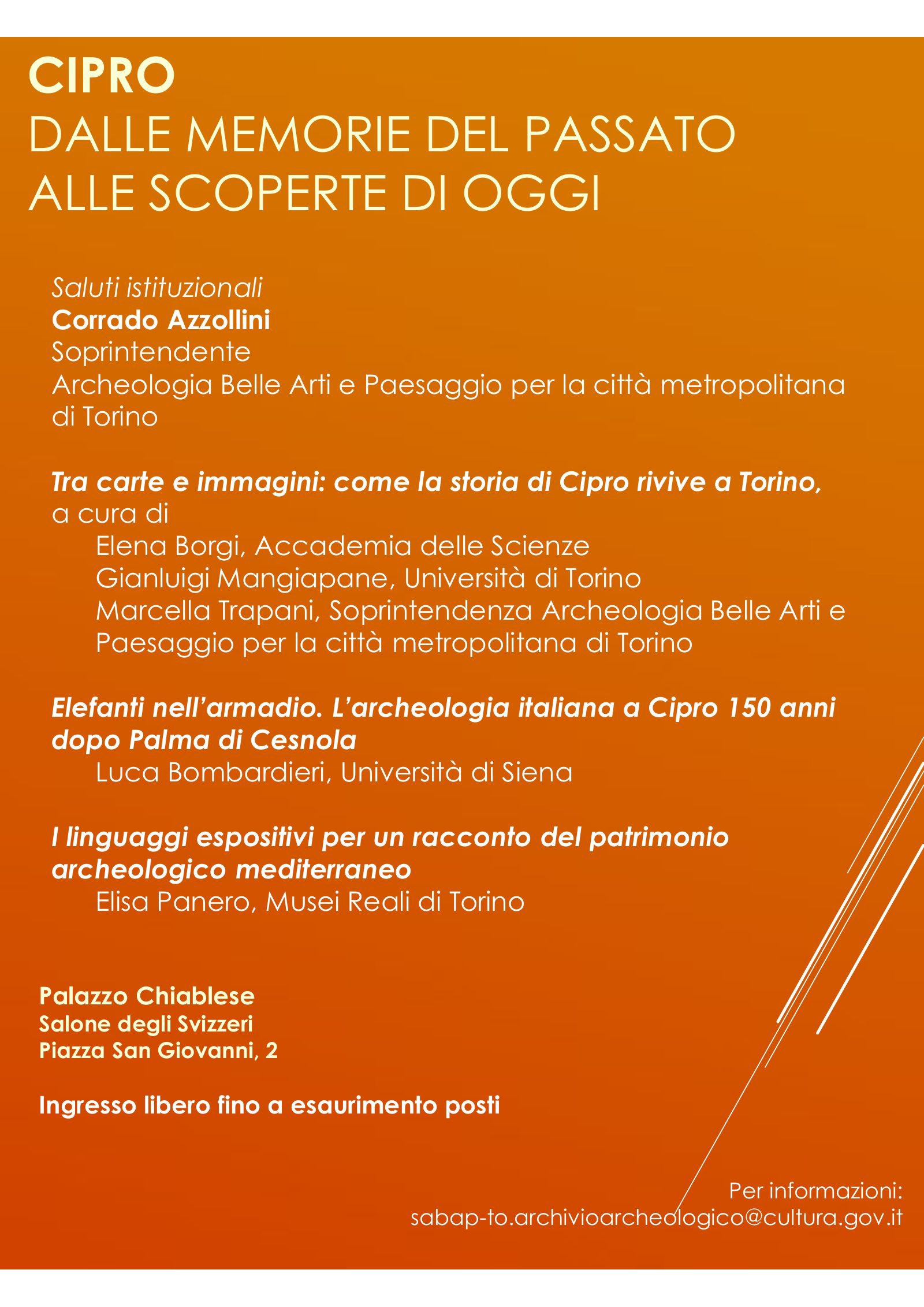 Programma dell'incontro Cipro. Dalle memorie del passato alle scoperte di oggi, 18 settembre 2025; il testo del programma è riportato nella pagina
