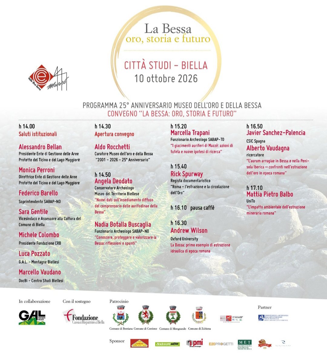Programma del convegno La Bessa: oro, storia e futuro, 10 ottobre 2026; il testo del programma è riportato nella pagina