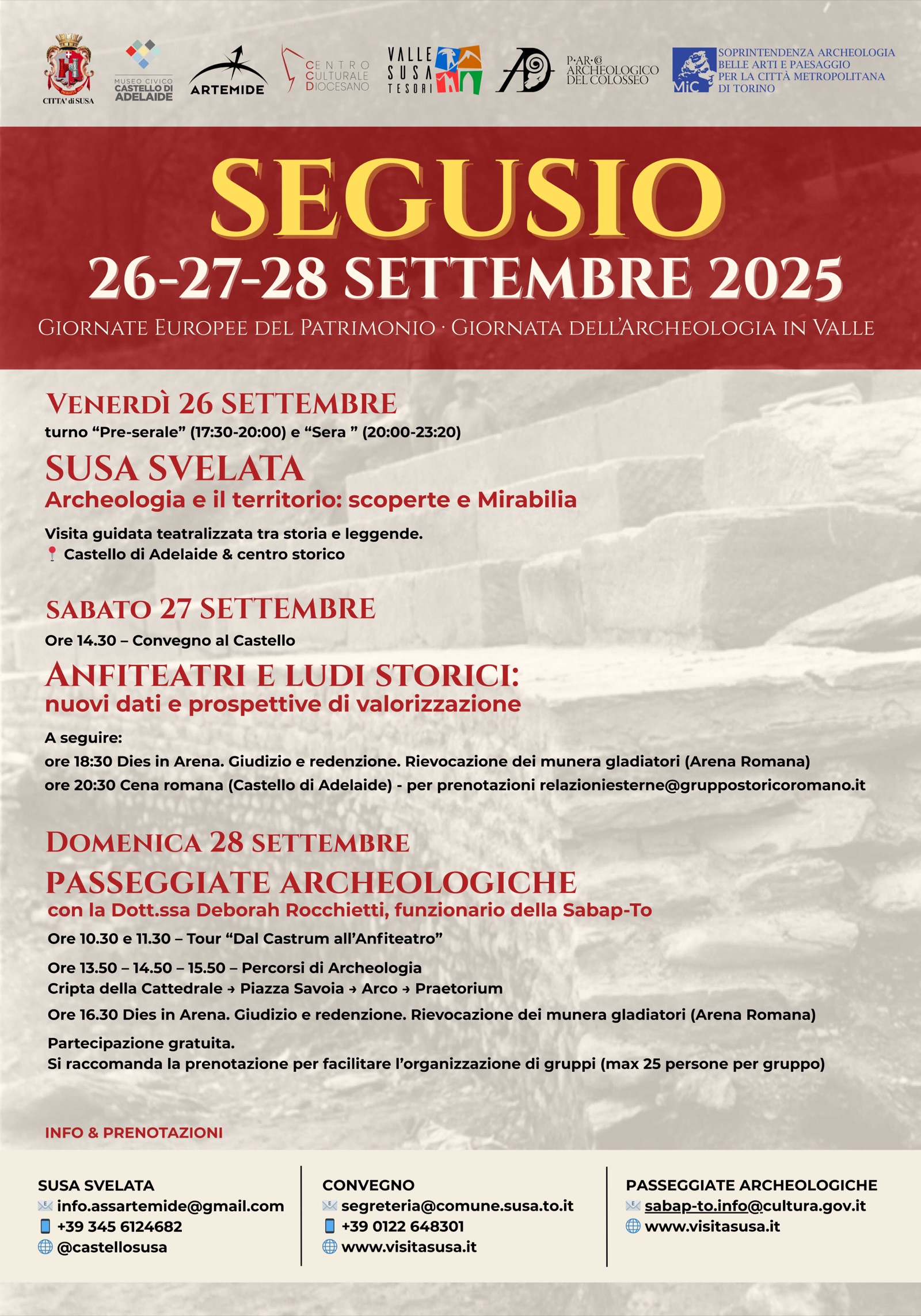 Segusio 2025: Giornate Europee del Patrimonio e Giornata dell'Archeologia in Valle a Susa